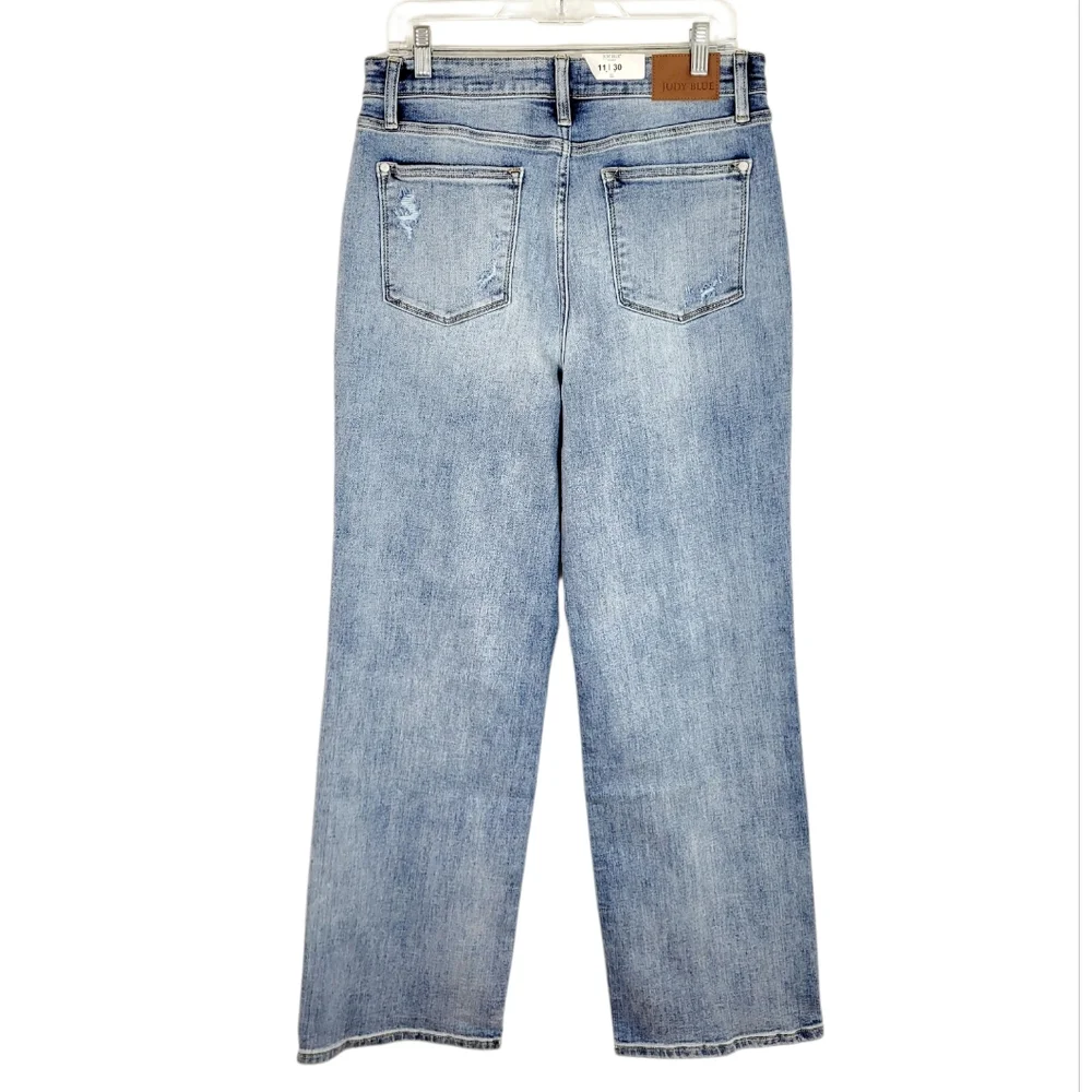 NWT JUDY BLUE High Rise Straight Fit Leg Light Distressed Wash Jeans Size 30 New